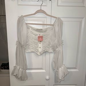 O.VIANCA WHITE CROPPED BLOUSE